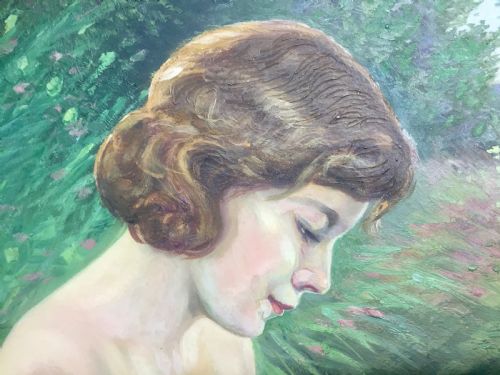 LEDA AND THE SWAN ART NOUVEAU NUDE OIL ON BOARD C1910 - ADDITIONAL PHOTO 10