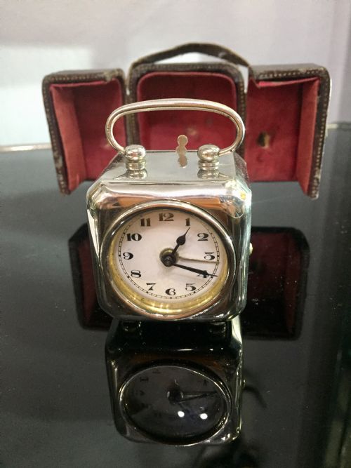 silver plated art deco travel alarm clock c1930s - CATEGORY: ANTIQUE CLOCKS - DATED 1930