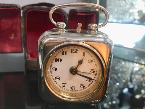 SILVER PLATED ART DECO TRAVEL ALARM CLOCK C1930S - ADDITIONAL PHOTO 2