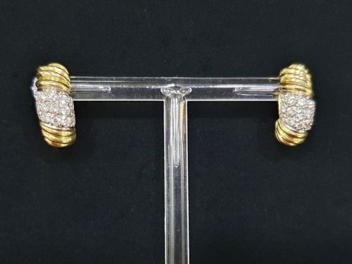 1950s vintage diamond platinum 18ct gold pierced demihoop earrings - CATEGORY: ANTIQUE JEWELLERY - DATED 1950