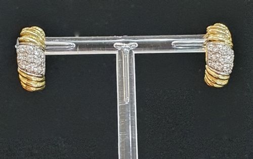 1950S VINTAGE DIAMOND PLATINUM 18CT GOLD PIERCED DEMIHOOP EARRINGS - ADDITIONAL PHOTO 3