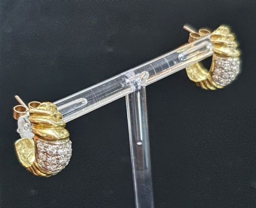1950S VINTAGE DIAMOND PLATINUM 18CT GOLD PIERCED DEMIHOOP EARRINGS - ADDITIONAL PHOTO 4