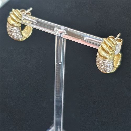 1950S VINTAGE DIAMOND PLATINUM 18CT GOLD PIERCED DEMIHOOP EARRINGS - ADDITIONAL PHOTO 5