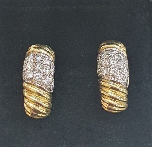 1950S VINTAGE DIAMOND PLATINUM 18CT GOLD PIERCED DEMIHOOP EARRINGS - ADDITIONAL PHOTO 6