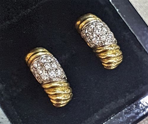 1950S VINTAGE DIAMOND PLATINUM 18CT GOLD PIERCED DEMIHOOP EARRINGS - ADDITIONAL PHOTO 7