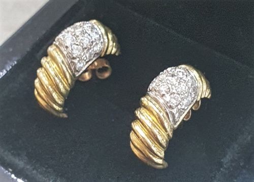 1950S VINTAGE DIAMOND PLATINUM 18CT GOLD PIERCED DEMIHOOP EARRINGS - ADDITIONAL PHOTO 10