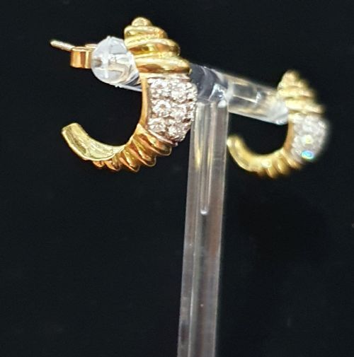 1950S VINTAGE DIAMOND PLATINUM 18CT GOLD PIERCED DEMIHOOP EARRINGS - ADDITIONAL PHOTO 14