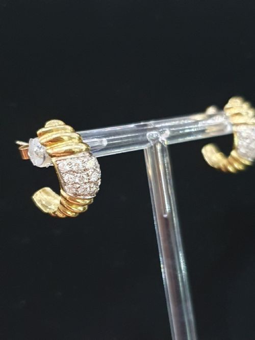 1950S VINTAGE DIAMOND PLATINUM 18CT GOLD PIERCED DEMIHOOP EARRINGS - ADDITIONAL PHOTO 11