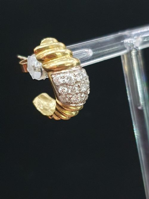 1950S VINTAGE DIAMOND PLATINUM 18CT GOLD PIERCED DEMIHOOP EARRINGS - ADDITIONAL PHOTO 13