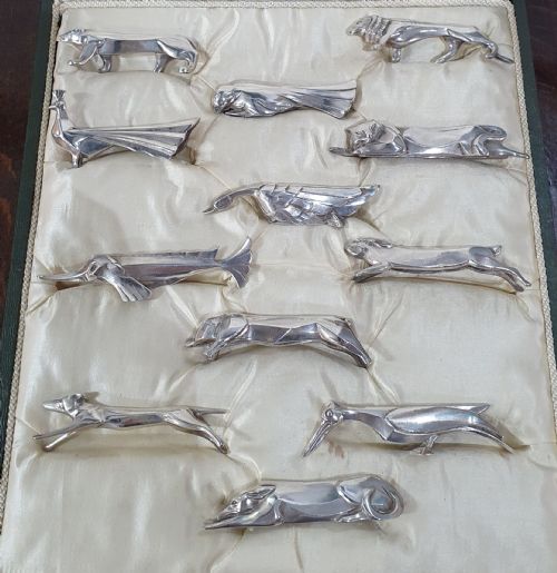 art deco sandoz gallia christofle set of twelve silver plated bronze knife rests c1930 - CATEGORY: ANTIQUE SILVER - DATED 1930
