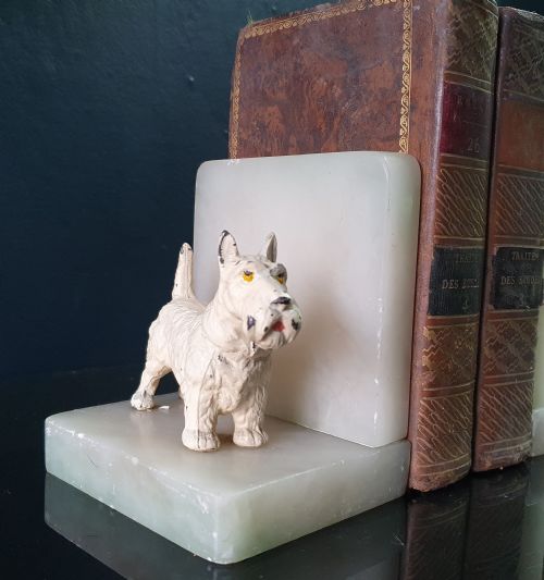 PAIR OF SCOTTISH TERRIERS ART DECO BOOKENDS ON ALABASTER BASES C1930 - ADDITIONAL PHOTO 5
