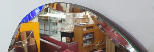 ART DECO GREEN EDGED BEVELLED GLASS WALL MIRROR C1930 - ADDITIONAL PHOTO 1