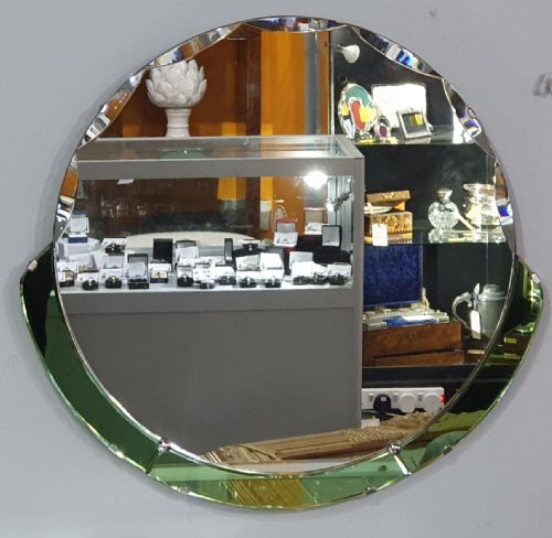 art deco green edged bevelled glass wall mirror c1930 - CATEGORY: ANTIQUE MIRRORS - DATED 1930