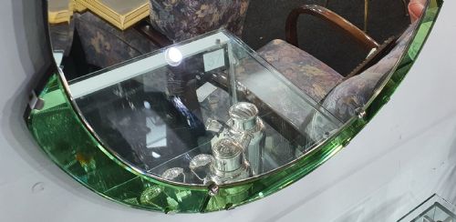 ART DECO GREEN EDGED BEVELLED GLASS WALL MIRROR C1930 - ADDITIONAL PHOTO 3