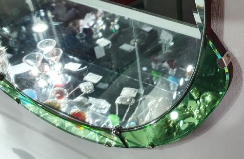 ART DECO GREEN EDGED BEVELLED GLASS WALL MIRROR C1930 - ADDITIONAL PHOTO 5