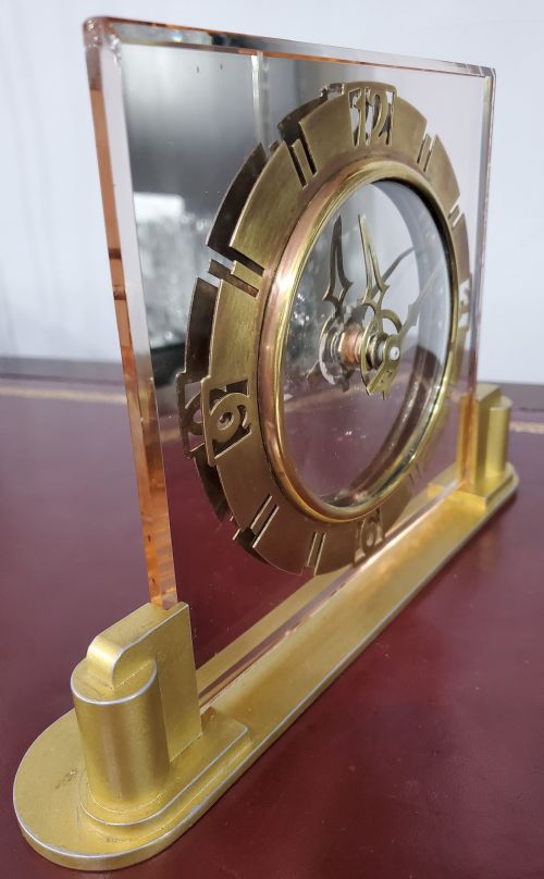 ART DECO PEACH GLASS CLOCK C1930 - ADDITIONAL PHOTO 3
