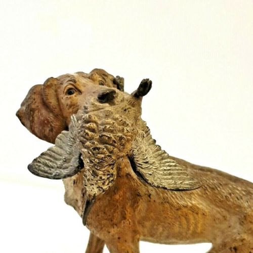 BUCHINGER AUSTRIAN LARGE COLD PAINTED BRONZE HUNTING DOG WITH WOODCOCK C1900 - ADDITIONAL PHOTO 7