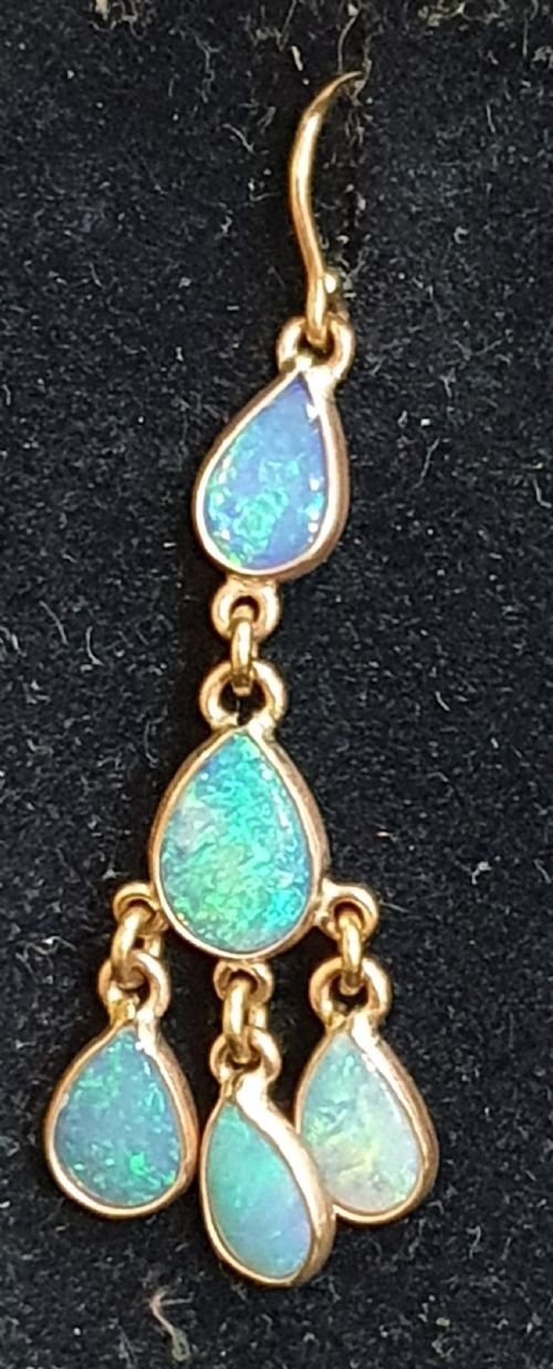 OPAL HOOP BACK DANGLING EARRINGS SET IN 9CT GOLD - ADDITIONAL PHOTO 2