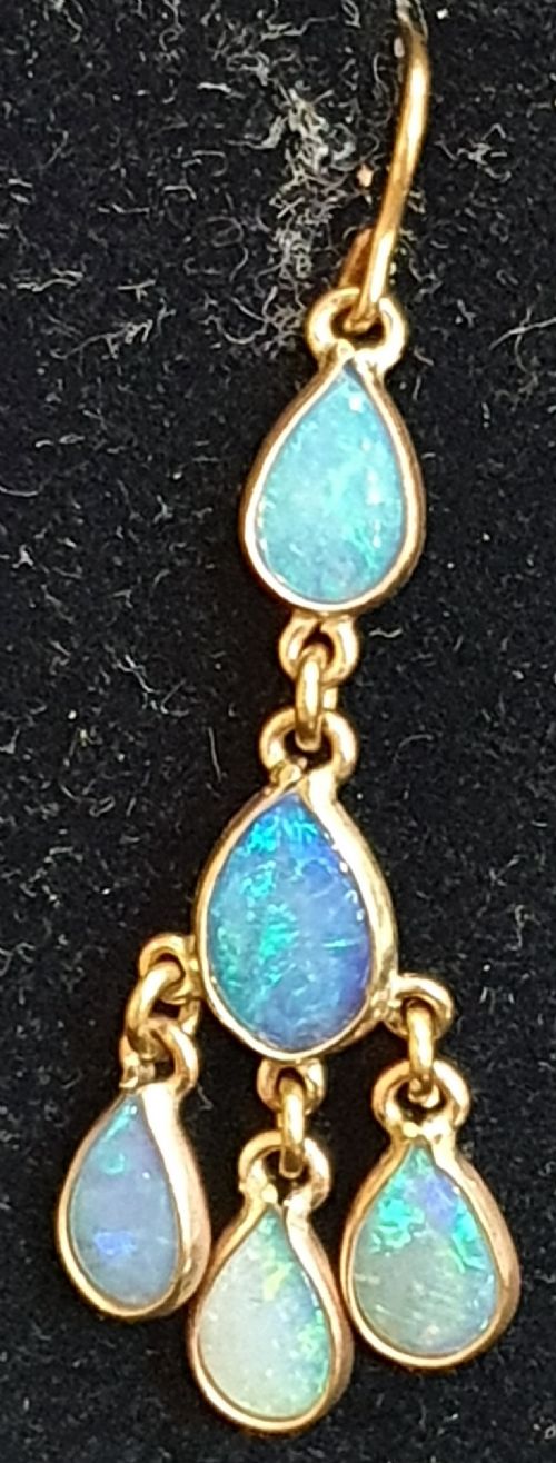 OPAL HOOP BACK DANGLING EARRINGS SET IN 9CT GOLD - ADDITIONAL PHOTO 3