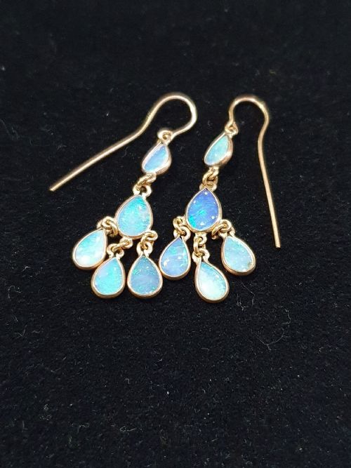 OPAL HOOP BACK DANGLING EARRINGS SET IN 9CT GOLD - ADDITIONAL PHOTO 4