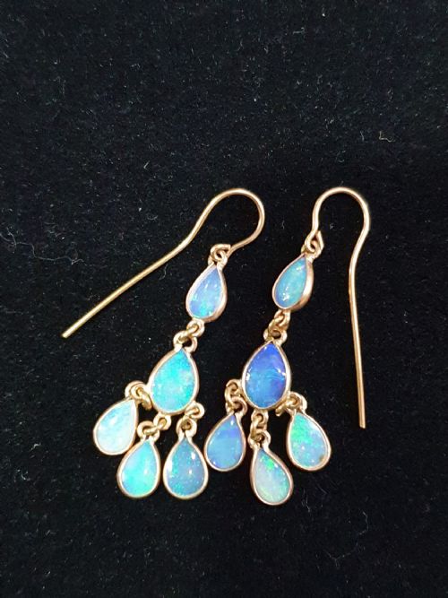OPAL HOOP BACK DANGLING EARRINGS SET IN 9CT GOLD - ADDITIONAL PHOTO 5