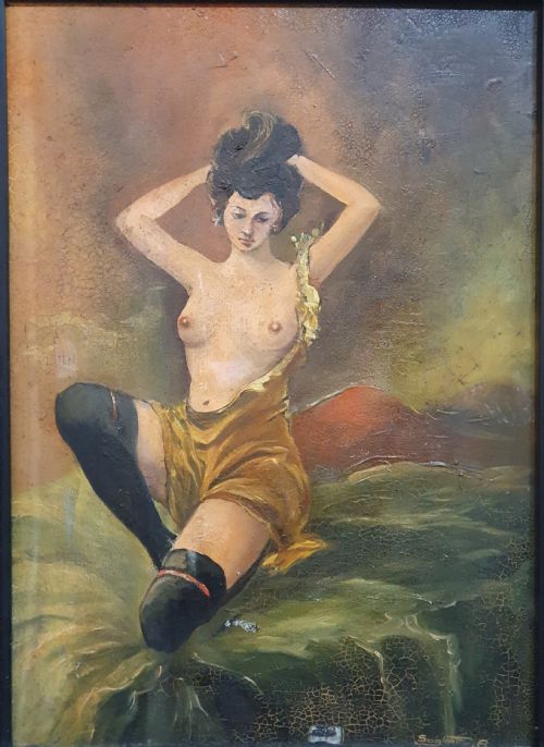 FRENCH ART DECO FRAMED NUDE OIL ON PANEL C1920 - ADDITIONAL PHOTO 3