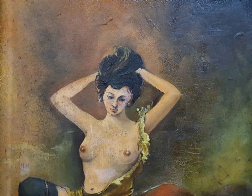 FRENCH ART DECO FRAMED NUDE OIL ON PANEL C1920 - ADDITIONAL PHOTO 5
