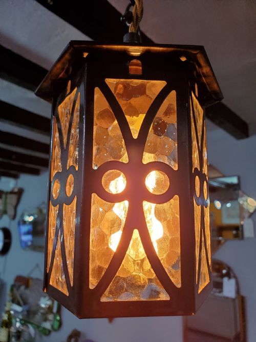 ARTS AND CRAFTS LANTERN C1910 REWIRED - ADDITIONAL PHOTO 2