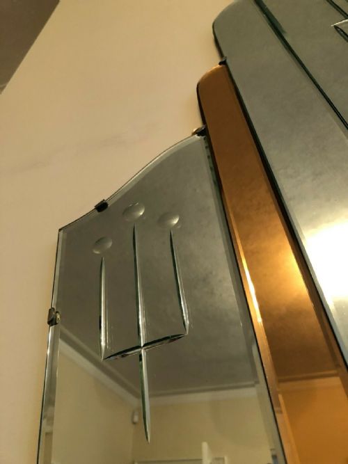 VERY LARGE ART DECO WALL MIRROR WITH PEACH SIDE PANELS C1930 - ADDITIONAL PHOTO 2