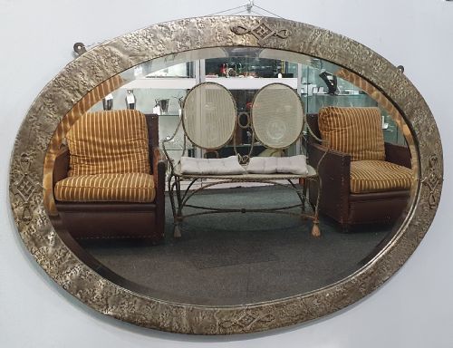 arts crafts hammered pewter mirror c1910 - CATEGORY: ANTIQUE MIRRORS - DATED 1910