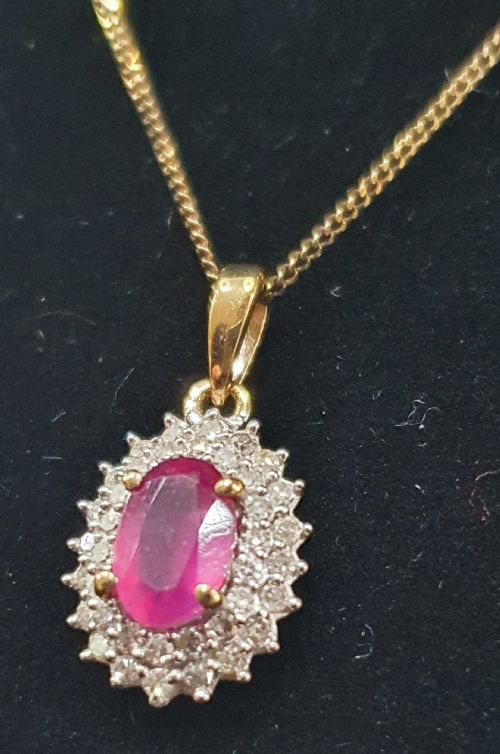 RUBY DIAMOND PENDANT WITH CHAIN 9CT GOLD - ADDITIONAL PHOTO 3