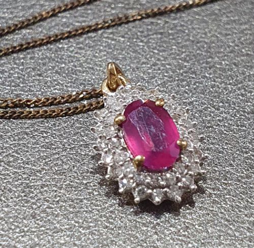 RUBY DIAMOND PENDANT WITH CHAIN 9CT GOLD - ADDITIONAL PHOTO 5