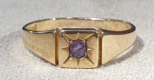 1920s amethyst 9ct gold signet ring size t - CATEGORY: ANTIQUE JEWELLERY - DATED 1920