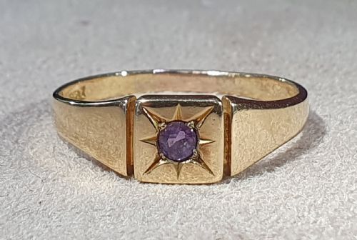 1920S AMETHYST 9CT GOLD SIGNET RING SIZE T - ADDITIONAL PHOTO 1