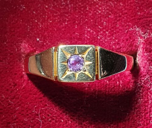 1920S AMETHYST 9CT GOLD SIGNET RING SIZE T - ADDITIONAL PHOTO 2