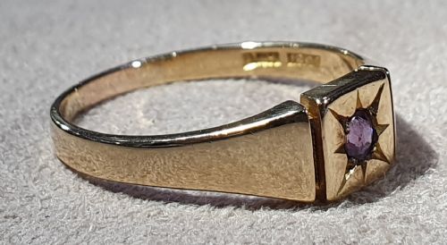 1920S AMETHYST 9CT GOLD SIGNET RING SIZE T - ADDITIONAL PHOTO 3