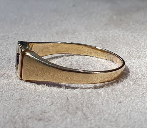 1920S AMETHYST 9CT GOLD SIGNET RING SIZE T - ADDITIONAL PHOTO 4