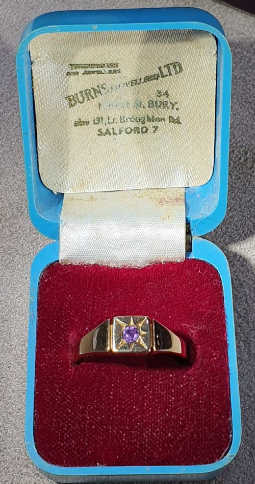 1920S AMETHYST 9CT GOLD SIGNET RING SIZE T - ADDITIONAL PHOTO 6