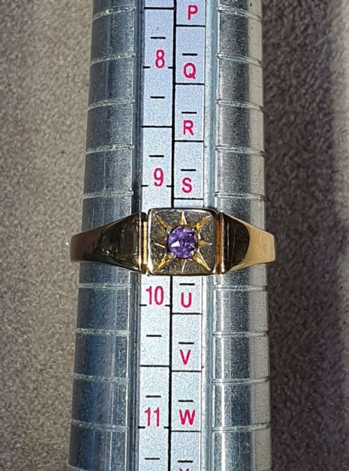 1920S AMETHYST 9CT GOLD SIGNET RING SIZE T - ADDITIONAL PHOTO 9