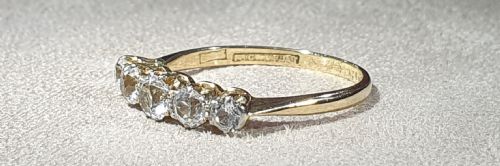 FIVE STONE WHITE SAPPHIRE 18CT GOLD RING C1930 SIZE T - ADDITIONAL PHOTO 5