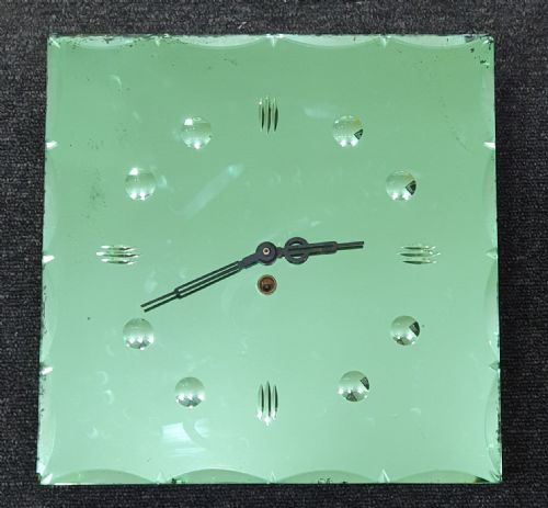 art deco green glass wall clock c1930 - CATEGORY: ANTIQUE CLOCKS - DATED 1930