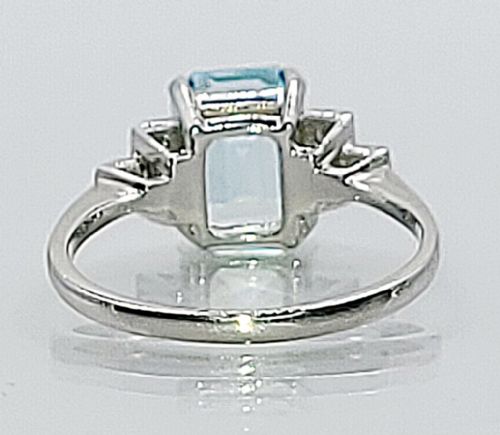 PLATINUM EMERALD CUT AQUAMARINE APPROX 2CT DIAMOND RING O - ADDITIONAL PHOTO 5