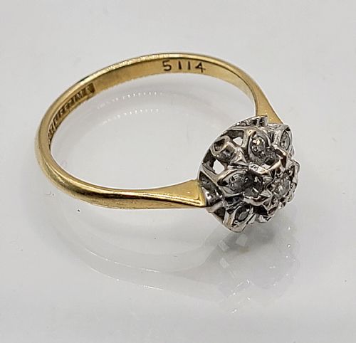 VINTAGE DIAMOND CLUSTER RING MARKED 18CT O - ADDITIONAL PHOTO 1
