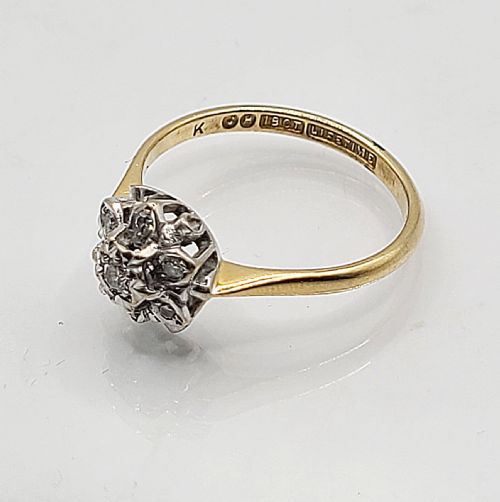 VINTAGE DIAMOND CLUSTER RING MARKED 18CT O - ADDITIONAL PHOTO 3