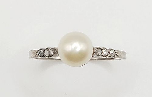 art deco pearl diamond 18ct gold ring o12 - CATEGORY: ANTIQUE JEWELLERY - DATED 1920