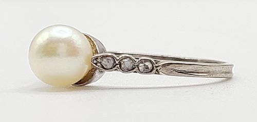 ART DECO PEARL DIAMOND 18CT GOLD RING O12 - ADDITIONAL PHOTO 1