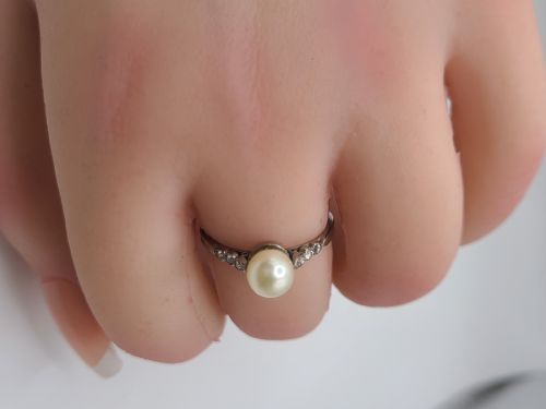 ART DECO PEARL DIAMOND 18CT GOLD RING O12 - ADDITIONAL PHOTO 2