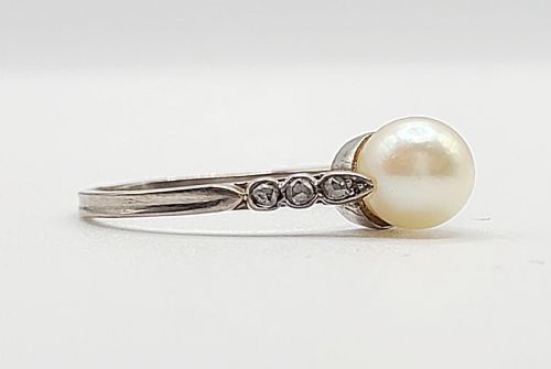ART DECO PEARL DIAMOND 18CT GOLD RING O12 - ADDITIONAL PHOTO 3