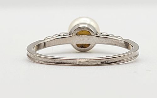ART DECO PEARL DIAMOND 18CT GOLD RING O12 - ADDITIONAL PHOTO 4