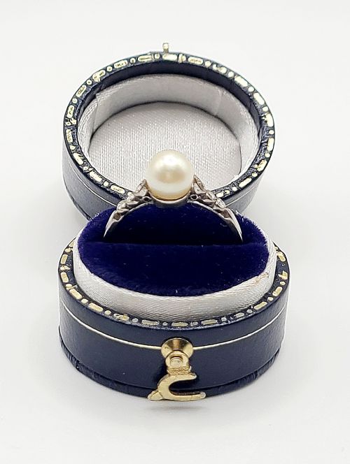 ART DECO PEARL DIAMOND 18CT GOLD RING O12 - ADDITIONAL PHOTO 5